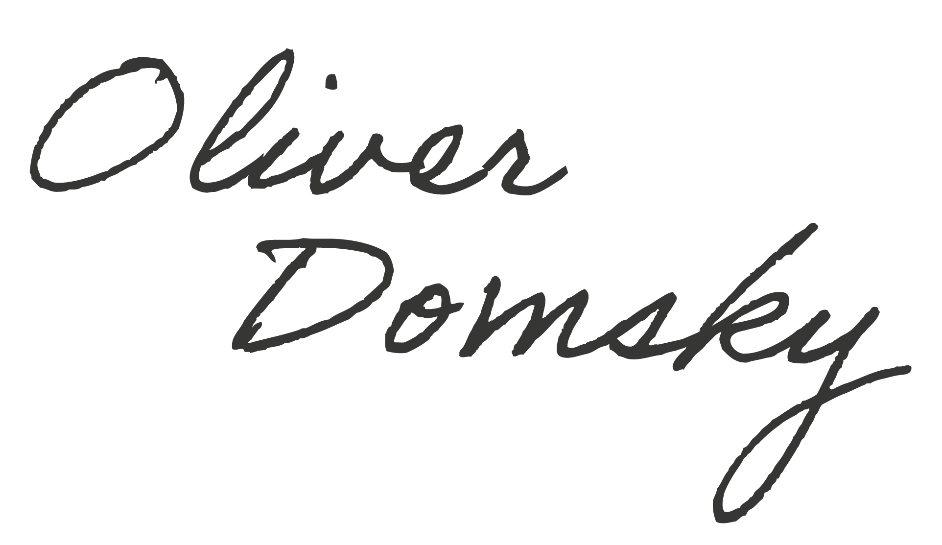 Der handgeschriebene Text lautet "Oliver Domsky" in kursiver, schwarzer Tinte auf weißem Hintergrund.