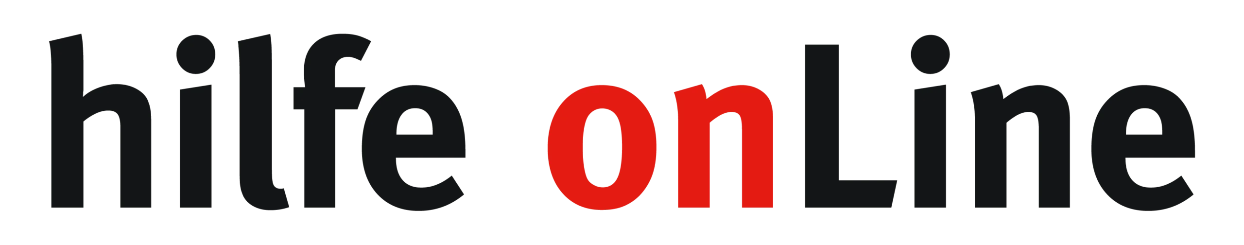 Logo hilfe onLine in schwarz und rot